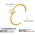 Detail view of gold stainless steel C-shape bangle with 1.16cm pearl and size dimensions - Stainless Steel/Imitation Pearl / Single Pearl Open Thick Bangle (Z193) / Gold