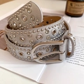 Silver studded waist chain belt with crystal inlay and metal rivets in Y2K style - 31# Waist Chain - Silver