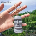 Portachiavi con statua Moai dell'Isola di Pasqua grigia e catena in metallo oro - Grande