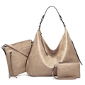 Three-piece retro khaki soft leather tote bag set including hobo and crossbody styles - Gray