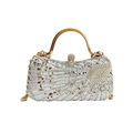 Retro sequined evening handbag for women with gold metal handle and chain shoulder strap - Silver