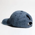 Washed dark blue cotton ponytail baseball cap with vintage denim texture and back opening - Adjustable / Navy Blue