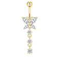 Golden butterfly navel ring with marquise zirconia wings and triple stone drop - Gold Butterfly