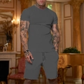 Men's summer casual two-piece set featuring grey short sleeve t-shirt and shorts outfit - Dark Gray