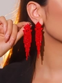 Elegant long red rhinestone tassel earrings with a shimmering crystal drop design - Red Full Rhinestone Drop Studs