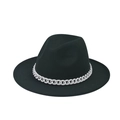 Detailed close-up of thick white plastic chain ornament on a black felt fedora hat - Adult 57-60cm / Black with White Chain