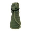 Detail of army green straw sun hat folded for storage with black elastic strap - Army Green