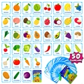 50 Fruits and Vegetables Educational Flashcards for Kids with Ring Binder - Fruits and Vegetables Cartoon 50 Sheets