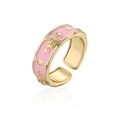 Macro detail of 18K gold plated crown ring with pink enamel and cubic zirconia accents - Adjustable Open / Pink(12641)