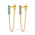 Elegant 18K gold S925 silver earrings with turquoise stones and long chain tassels - Gold-Turquoise Zirconia