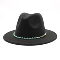 Classic black wool fedora hat with ethnic style turquoise and golden beaded band decoration - M (56-58cm) / Black