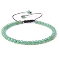 Adjustable 4mm light green natural stone beaded bracelet with black braided cord - Green Aventurine