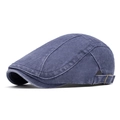 Verstellbare dunkelblaue Schiebermütze aus Denim mit Vintage-Waschung und Metallschnalle - Marineblaues Denim