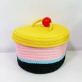 Cesta de almacenamiento de cuerda de algodón con tapa amarilla y diseño colorido - Tapa amarilla (22*12)
