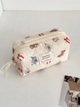 Niedliche beige gesteppte Kosmetiktasche mit Tiermotiven und großem Fassungsvermögen - Creme Puppe - Achteckige Tasche
