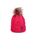 Detalle del gorro de punto rojo rosa con trenzado, etiqueta Freedom y pompón de piel sintética - M (56-58cm) / Rosa Roja