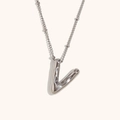Minimalist silver 3D balloon style V letter pendant necklace in stainless steel - Steel-V