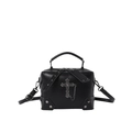 Borsa a tracolla punk nera in pelle PU con croce d'argento e dettagli con borchie - Stile Croce
