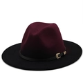 Detail of burgundy and black two-tone felt fedora hat with vintage gold buckle strap - M(56-58cm) / Wine Red Black Patchwork Style (11)