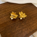 Boucles d'oreilles fleurs dorées mates de style vintage chinois sur bois sombre - Style de Fleur 3D Mate (10#) / Or