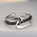 Minimalist S925 silver open ring with unique Z-shaped design and black textured finish - Dual-color (Silver & Black) / Adjustable Open
