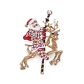 Festive Santa Claus riding a reindeer brooch with red enamel and sparkling rhinestones - Santa on Reindeer
