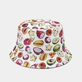 White bucket hat with tropical fruit print featuring dragon fruit and avocado - M (56-58cm) / Mixed Fruit Pattern
