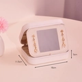 White faux leather jewelry box with mirror and ear stud holder 16x11.5x5cm - PU Flip Mirror Style / White