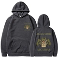 Dark gray hoodie with Alligator Alcatraz print featuring kangaroo pocket and ribbed cuffs - Dark Gray