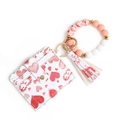 Rosa PU-Geldbörse mit Herzmuster, Silikon-Perlenarmband und Quasten-Schlüsselanhänger - Pfirsich Herz (5#)
