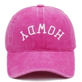 Close-up of Howdy embroidery on washed rose pink cotton vintage baseball cap - Adjustable / Rose Red