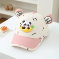 Detail of a pink and beige kids baseball cap with 3D panda ears and rubber panda patch - 3-6 Years / Panda Pink