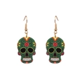 Halloween hip hop skull earrings with green acrylic and colorful floral totem patterns - Dark Green