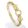 Pulsera de hombre cadena bizantina dorada con dijes decorativos de cabeza de león - Cabeza de León Dorada (KB164511-Z)