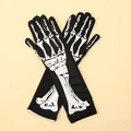 Gants noirs longs imprimé squelette Halloween pour fête costumée et accessoires - Impression de Squelette Blanc / Noir