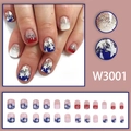Patriotic red blue and white press-on nails with stars and glitter 24pcs set - Glue Style (W3001)