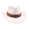 Weißer Western Cowboyhut mit braunem Lederband und Vintage Stierkopf-Metallverzierung - Einheitsgröße / Weiß