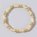 Minimalist beaded ring with gold metallic beads and matte beige translucent beads - Beige and Gold