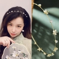 Delicate gold leaf headband with sparkling rhinestones and flower details for women - Gold Small Jasmine Cat Eye