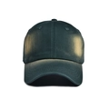 Front view of vintage tie-dye cotton baseball cap in dark green with yellow faded details - Dark Green