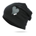 Black knit beanie with grey heart patch and metal logo label for winter style - One Size / Black