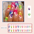 Rainbow gradient long ballerina fake nails with floral patterns and glitter, model BKS2186 - BKS2186 Rainbow Gradient Flower Glitter Style