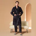 Men's thick coral fleece pajama set in hurricane black with white piping and waist belt - M / Hurricane Black Male Set