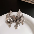 Détail de boucles d'oreilles étoile en argent avec glands multicouches en gouttes d'eau - Argent (Tige en Argent S925)