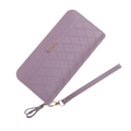 Long purple quilted PU leather wallet for women with double zipper and wrist strap - Purple