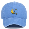 Washed blue baseball cap with yellow moon and stars embroidery and adjustable strap - Adjustable / Light Blue