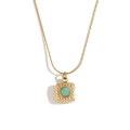 Square 18K gold plated stainless steel necklace with green stone and hammered texture - Square Scalloped Green Stone Necklace - Gold