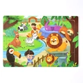 Wooden kids jigsaw puzzle with cartoon zoo animals including lions and pandas - Zoo Animals