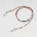 Close-up of colorful beaded eyewear strap with silver lobster clasps and silicone loops - Style 8 (Bohemian Mixed)