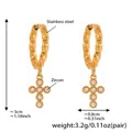Tabella taglie per orecchini a croce in acciaio dorato con pavé di zirconi bianchi - Stile Intrecciato (Q036) / Oro